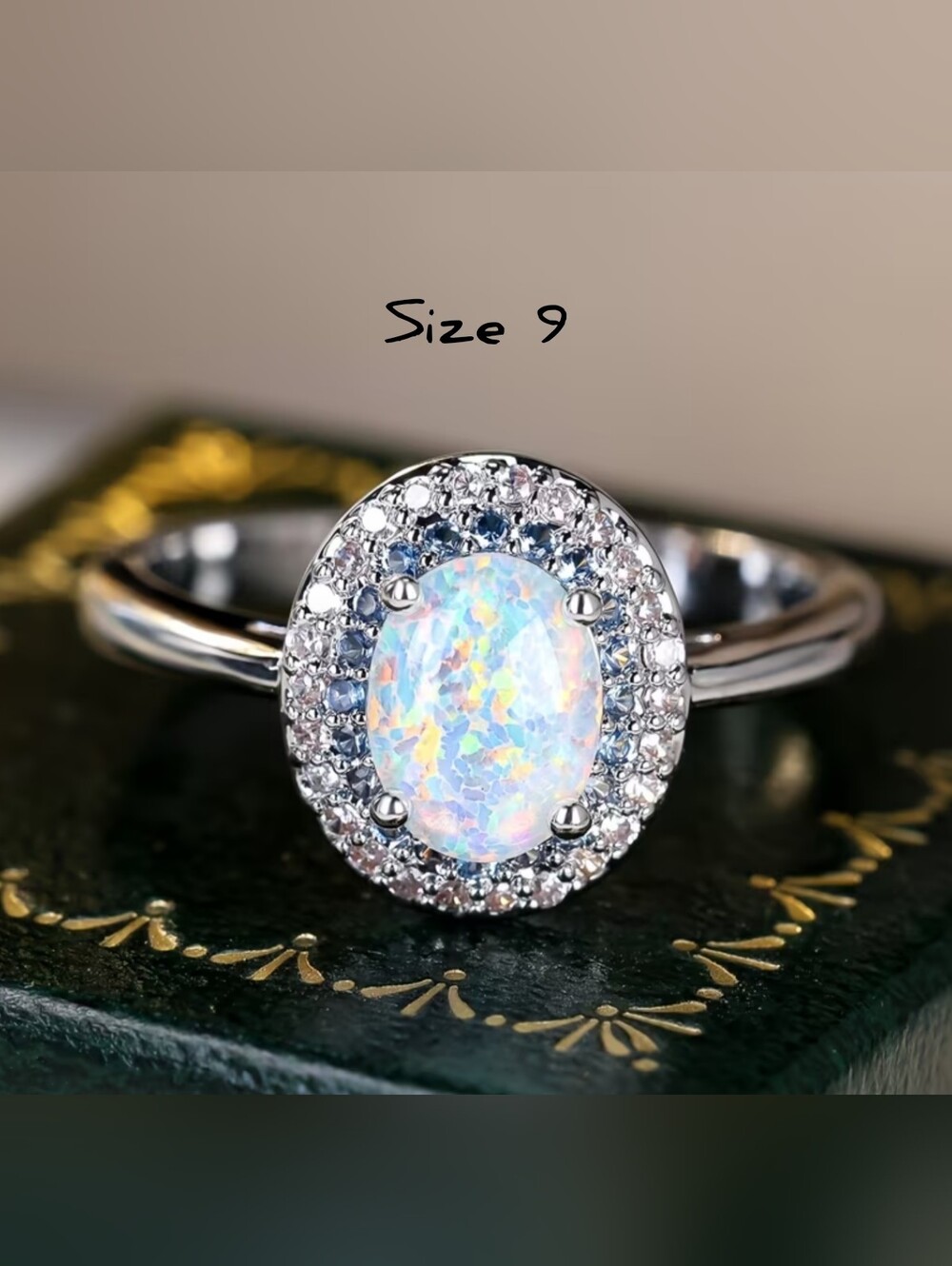 Simulated Opal & micro pave Zircon halo ring and earrings set